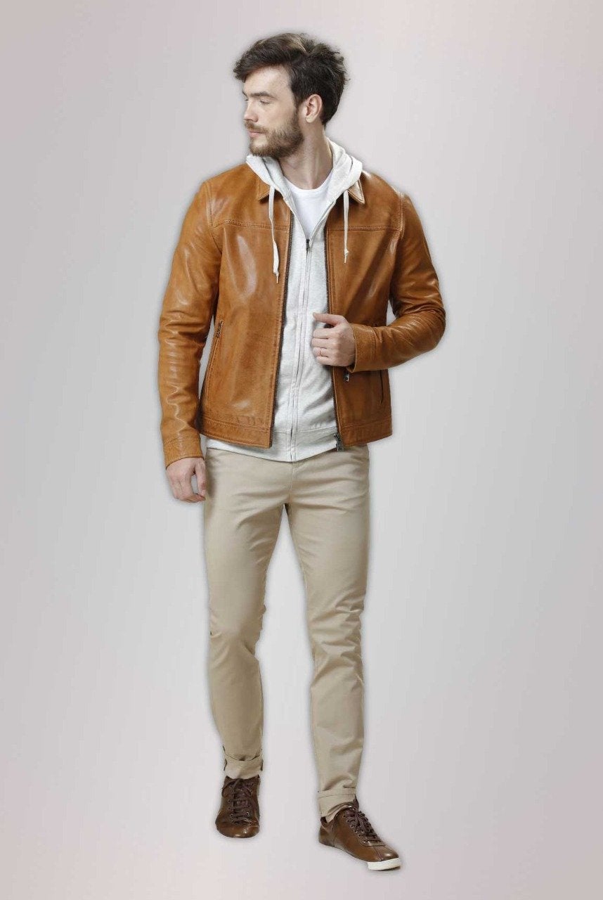 Shop Impressive Camel Stylish Leather Jacket For Men