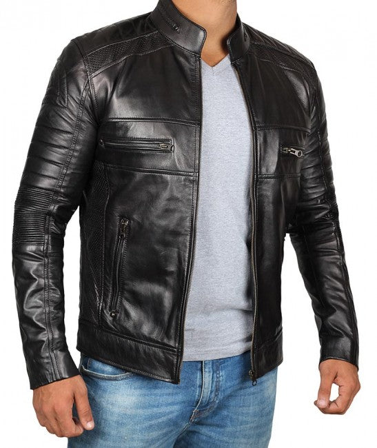 Shop Black Cafe Racer Leather Jacket For Man