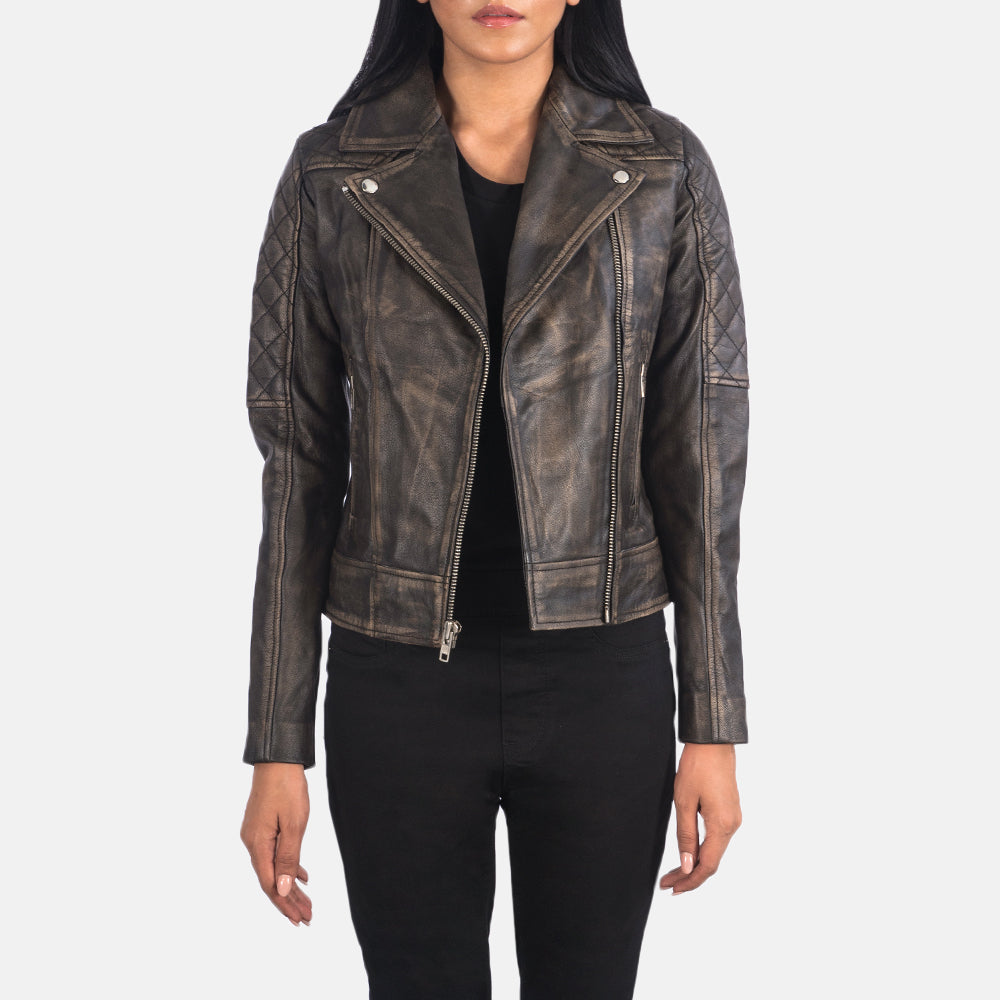 Shop Quilted Distressed Brown Biker Jacket