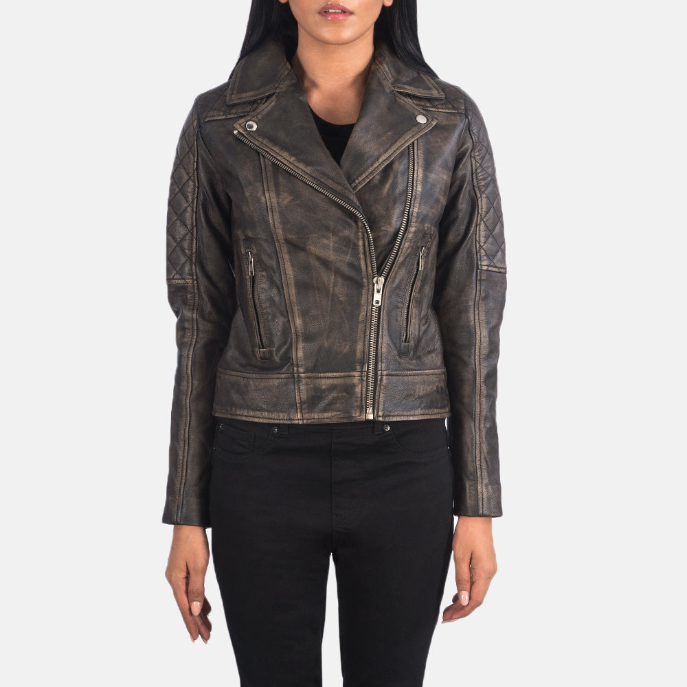 Shop Quilted Distressed Brown Biker Jacket