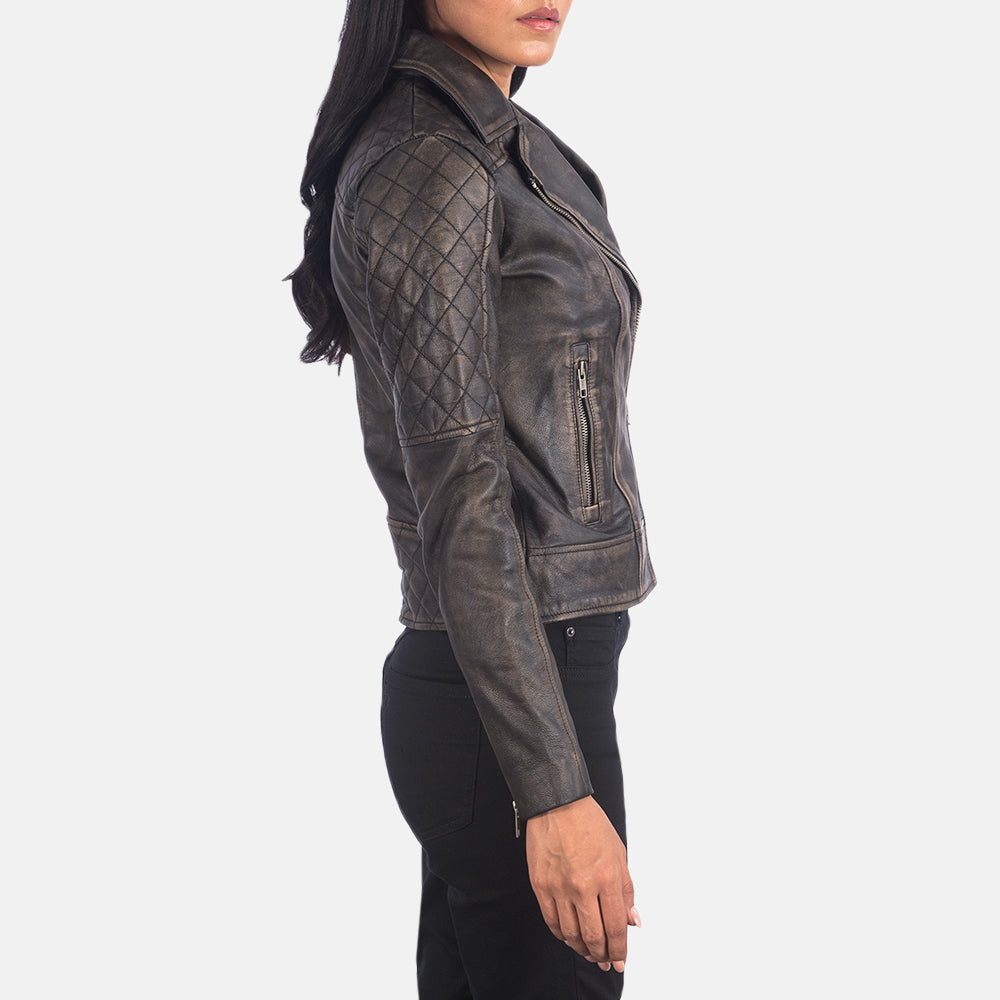 Shop Quilted Distressed Brown Biker Jacket