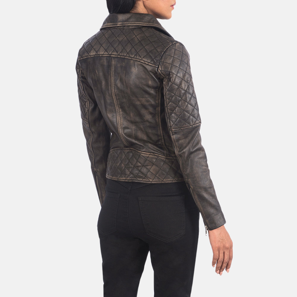 Shop Quilted Distressed Brown Biker Jacket