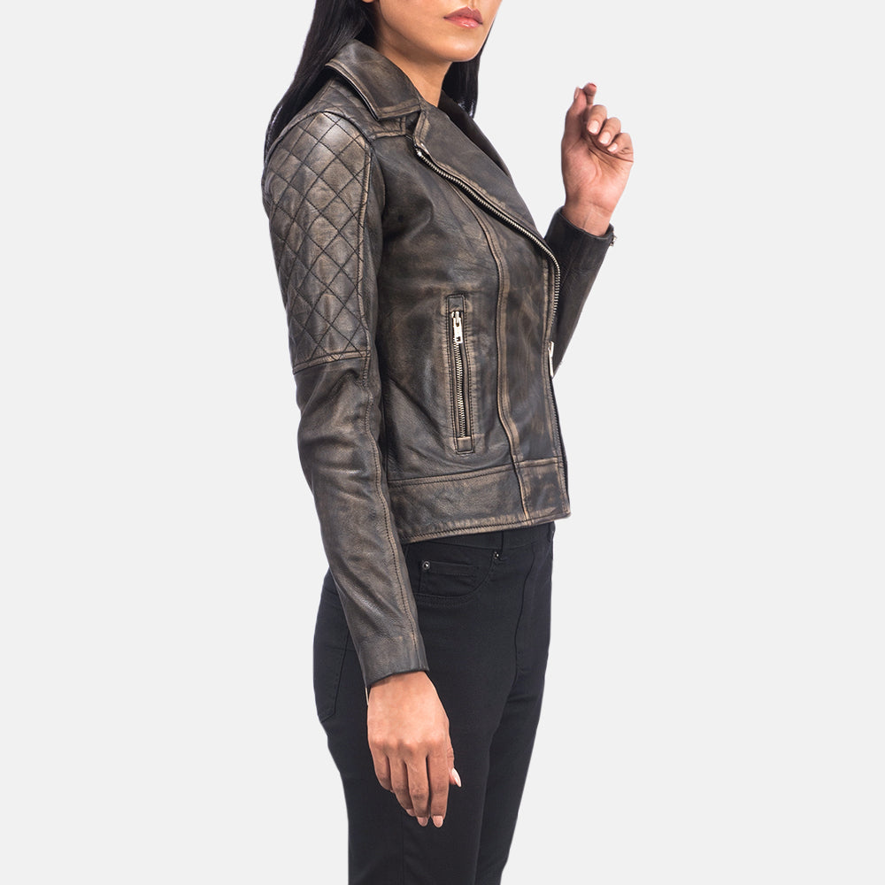 Shop Quilted Distressed Brown Biker Jacket