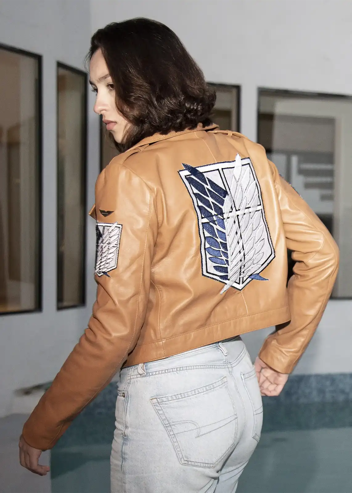 Womens Attack on Titan Scout Regiment Brown Leather Jacket