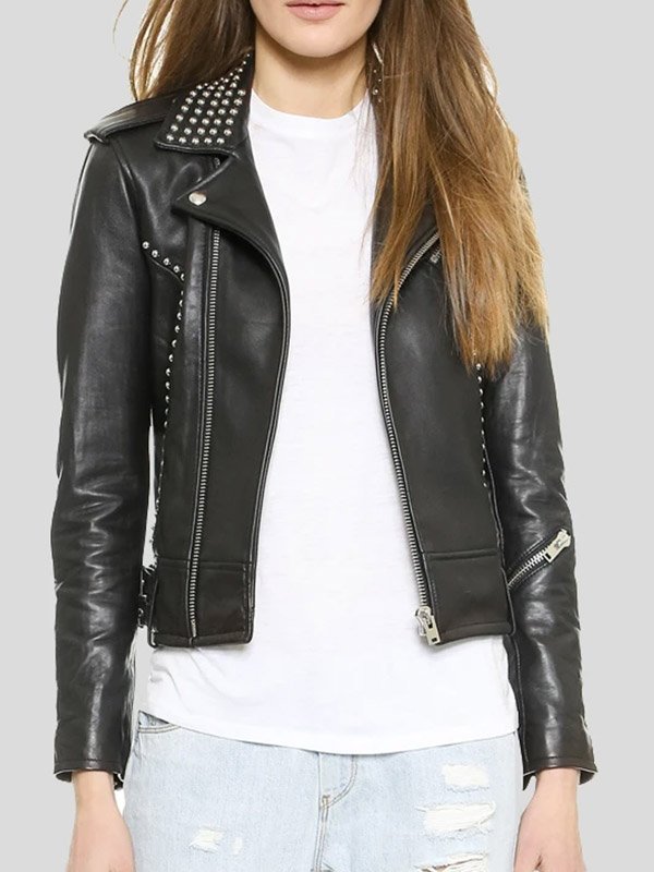 Shop WOMENS BIKER STUDDED PREMIUM LEATHER JACKET