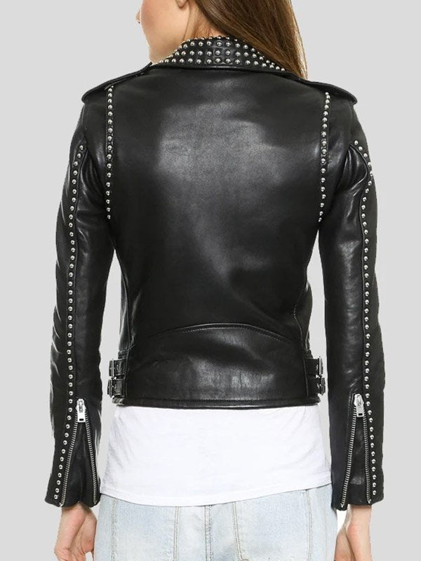 Shop WOMENS BIKER STUDDED PREMIUM LEATHER JACKET