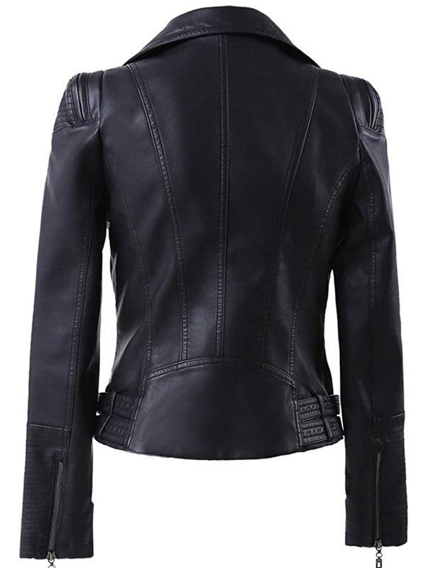 Shop WOMEN’S ZIP UP MOTO BIKER LEATHER JACKET