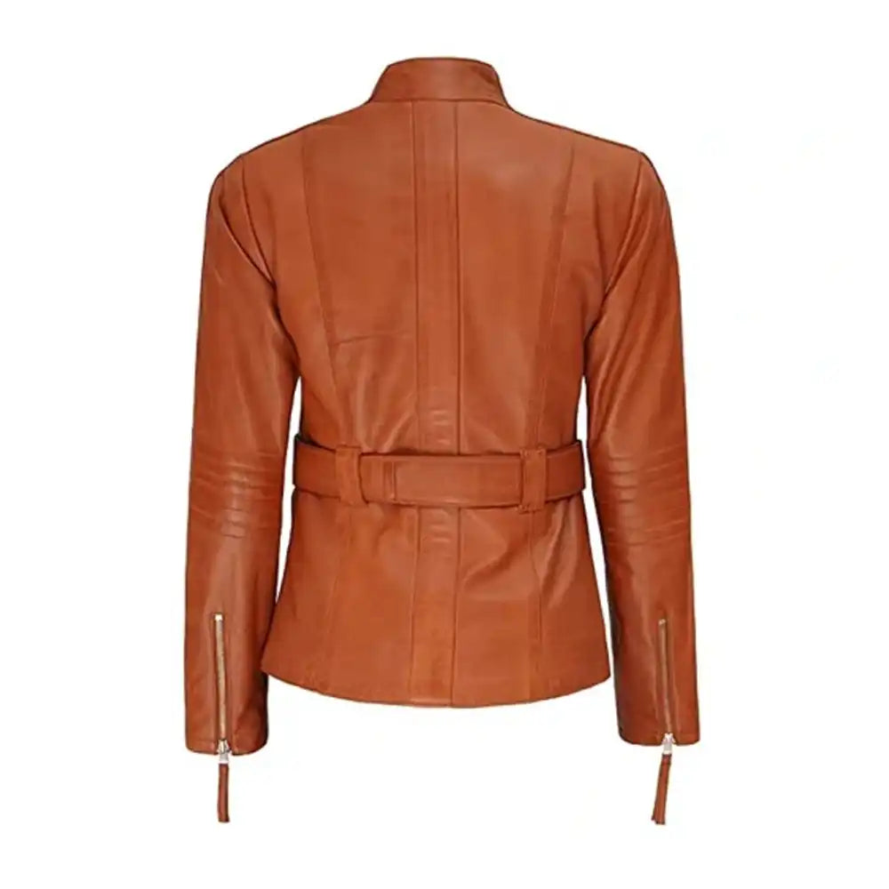 Shop Women Brown Belted Leather Jacket