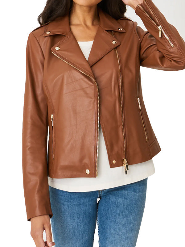 Shop WOMENS BROWN LEATHER MOTORCYCLE JACKET