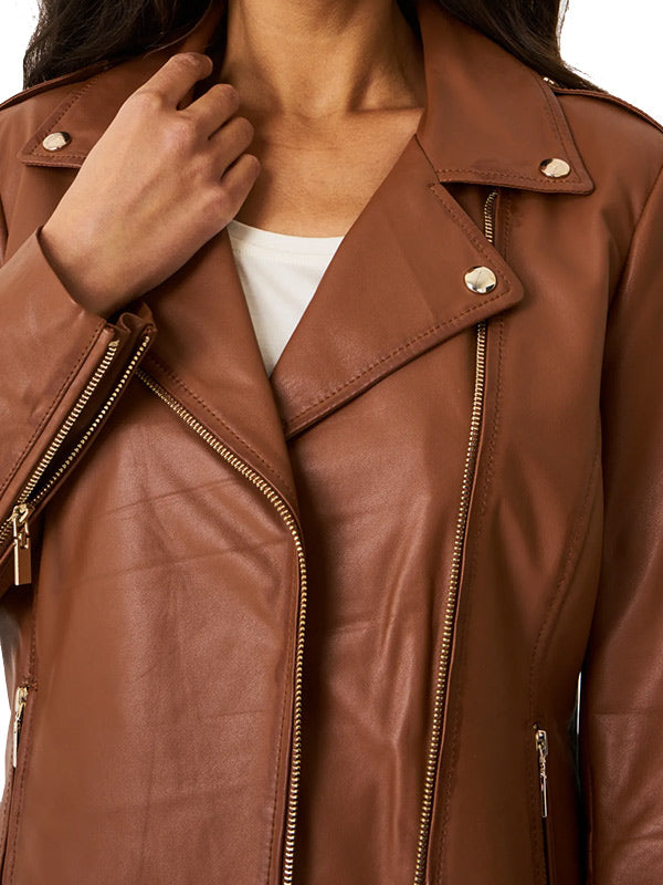 Shop WOMENS BROWN LEATHER MOTORCYCLE JACKET
