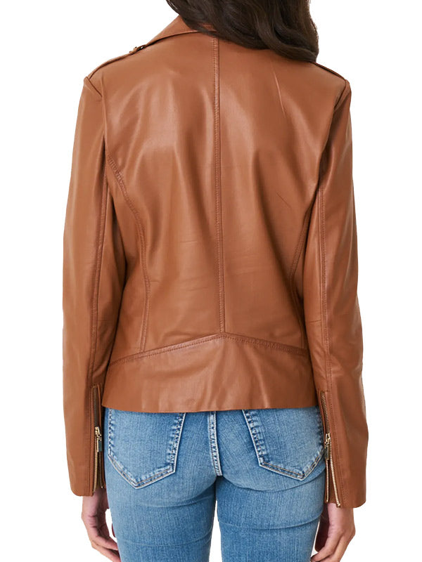 Shop WOMENS BROWN LEATHER MOTORCYCLE JACKET