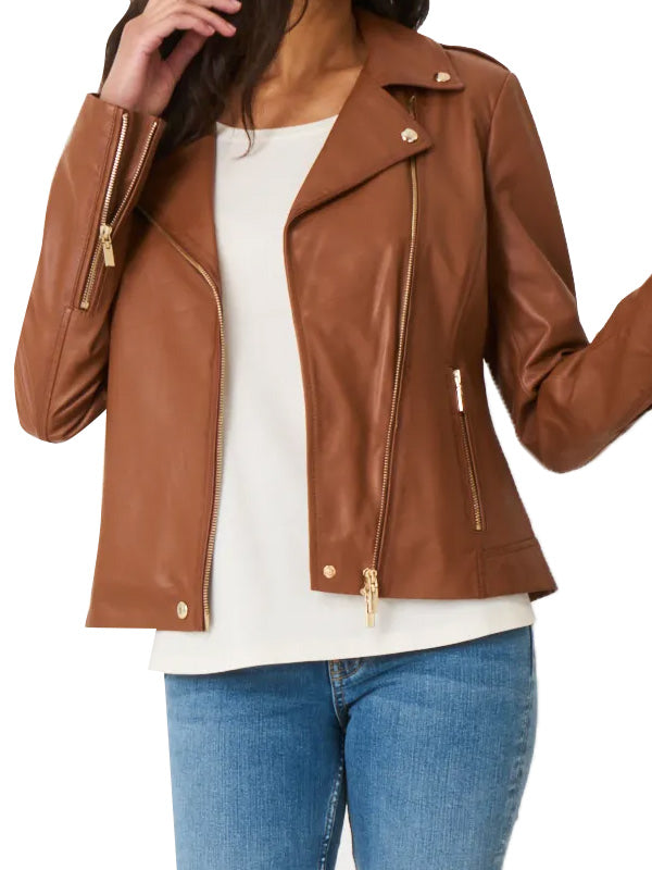 Shop WOMENS BROWN LEATHER MOTORCYCLE JACKET