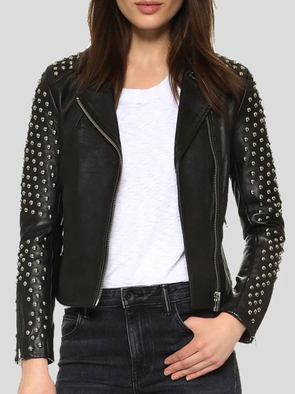 Shop WOMENS STUDDED BLACK LEATHER MOTORCYCLE JACKET