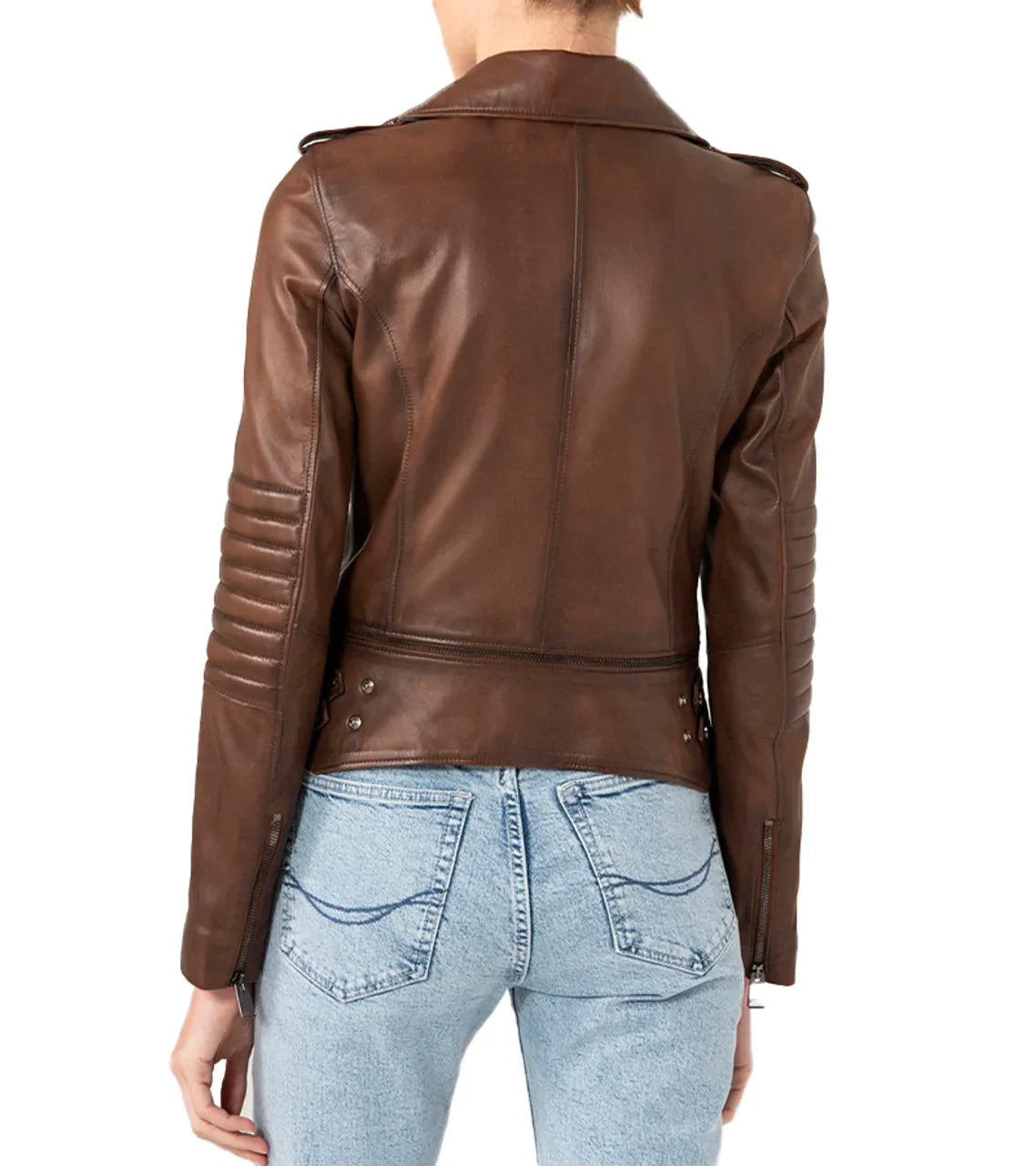 Shop Women Elegant Brown Biker Style Leather Jacket