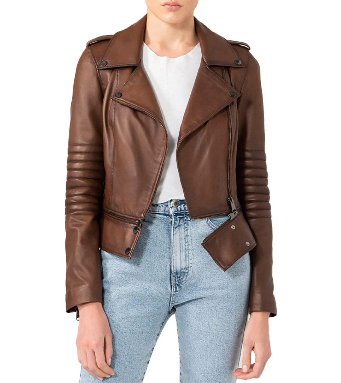 Shop Women Elegant Brown Biker Style Leather Jacket