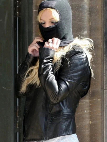 Shop Britney Spears Black Leather Quilted Jacket