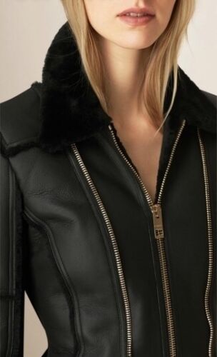 Shop New Stylish Real Leather and Faux Shearling Biker Moto Jacket Black