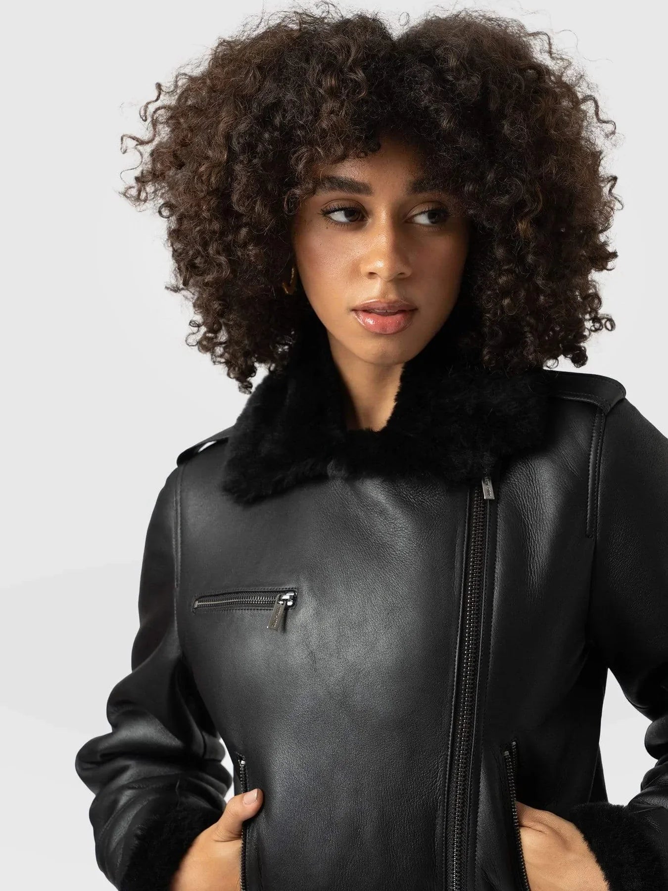 Shop WOMEN BLACK FAUX SHEARLING JACKET