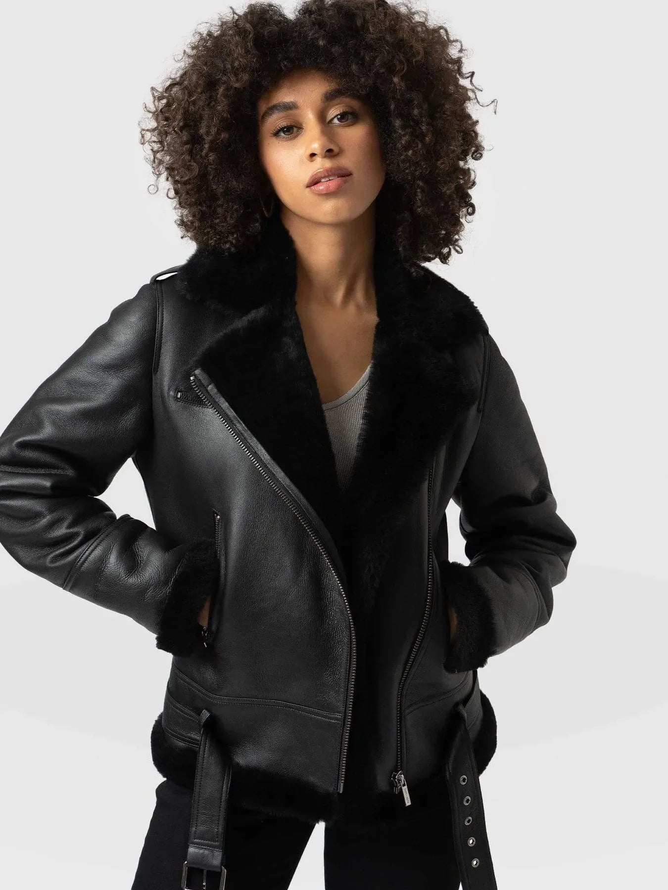 Shop WOMEN BLACK FAUX SHEARLING JACKET