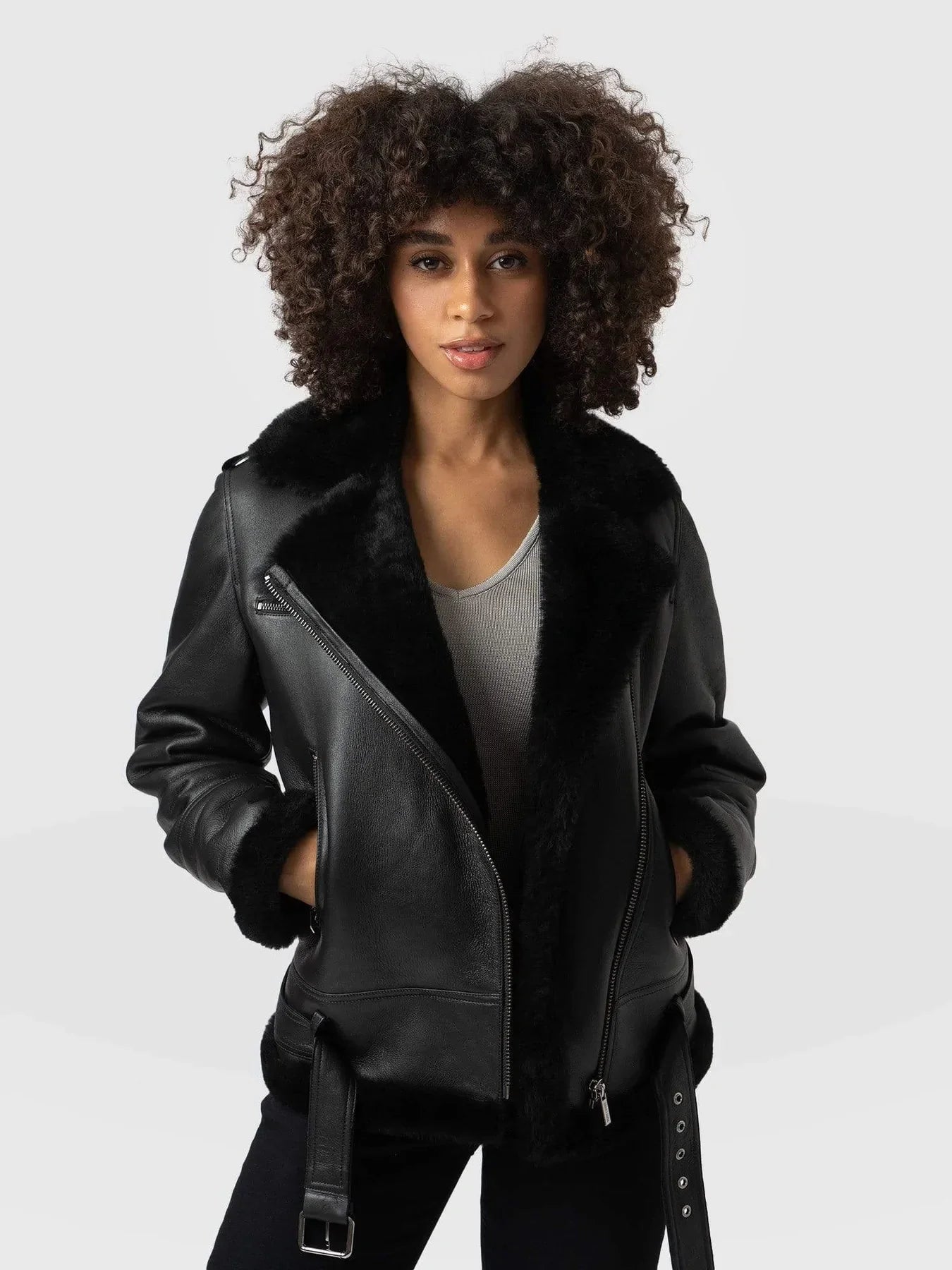Shop WOMEN BLACK FAUX SHEARLING JACKET