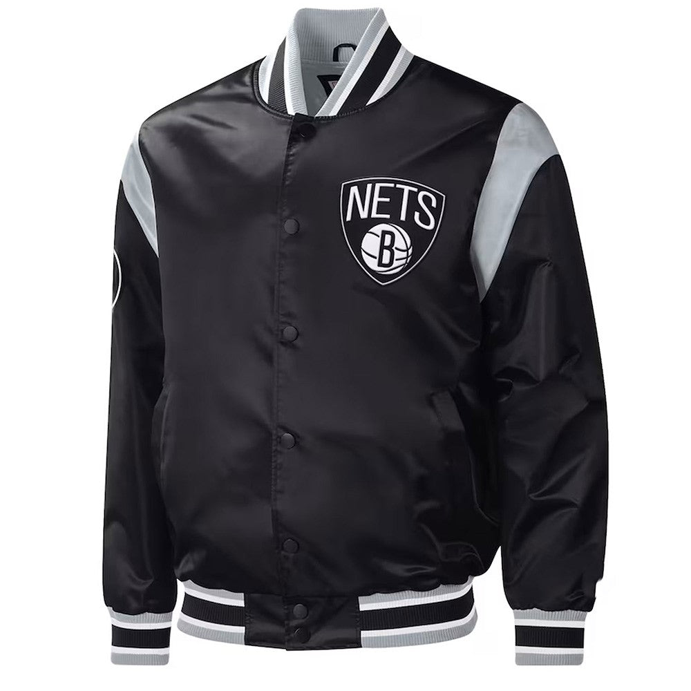 Shop Brooklyn Nets Force Play Varsity Black Satin Jacket