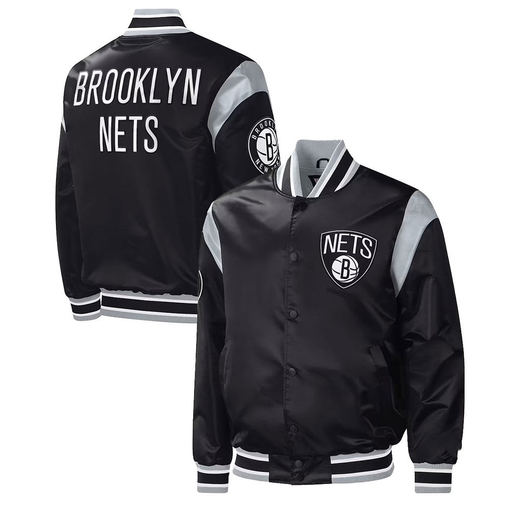 Shop Brooklyn Nets Force Play Varsity Black Satin Jacket