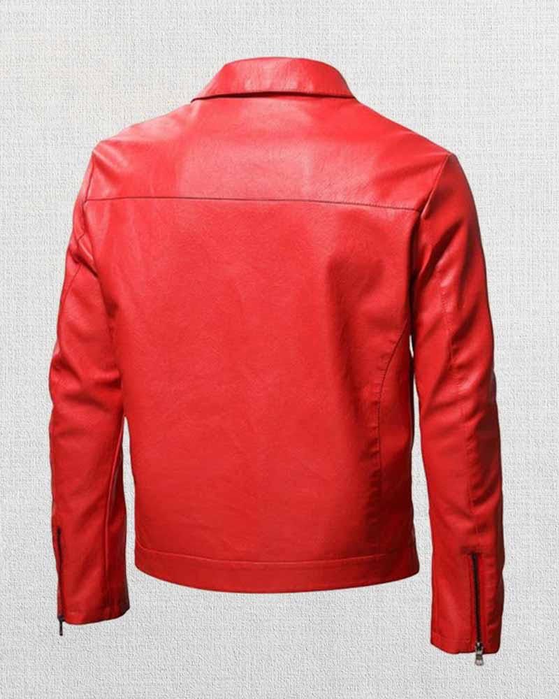 Shop MEN'S LAPEL COLLAR ZIP-UP LEATHER JACKET