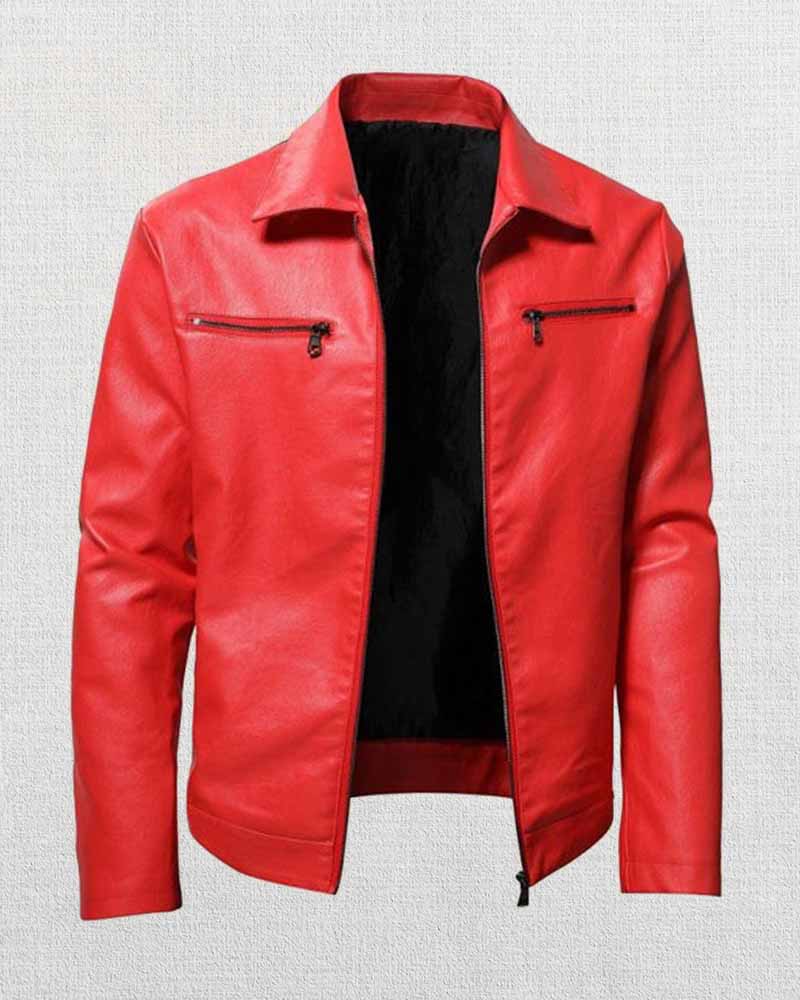 Shop MEN'S LAPEL COLLAR ZIP-UP LEATHER JACKET