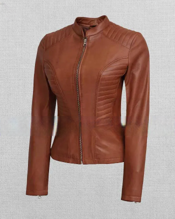 Shop Women's Tan Cafe Racer Leather Jacket