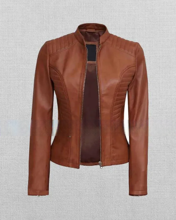Shop Women's Tan Cafe Racer Leather Jacket