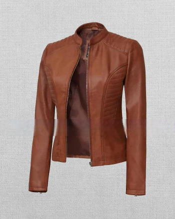 Shop Women's Tan Cafe Racer Leather Jacket
