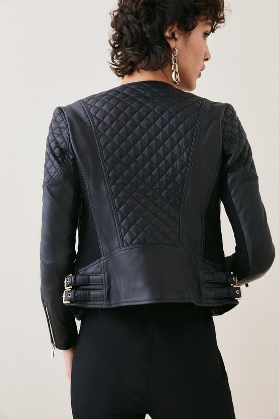 Shop Leather Quilted Biker Jacket By TJS