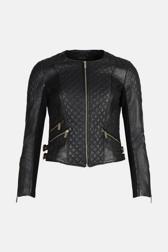 Shop Leather Quilted Biker Jacket By TJS