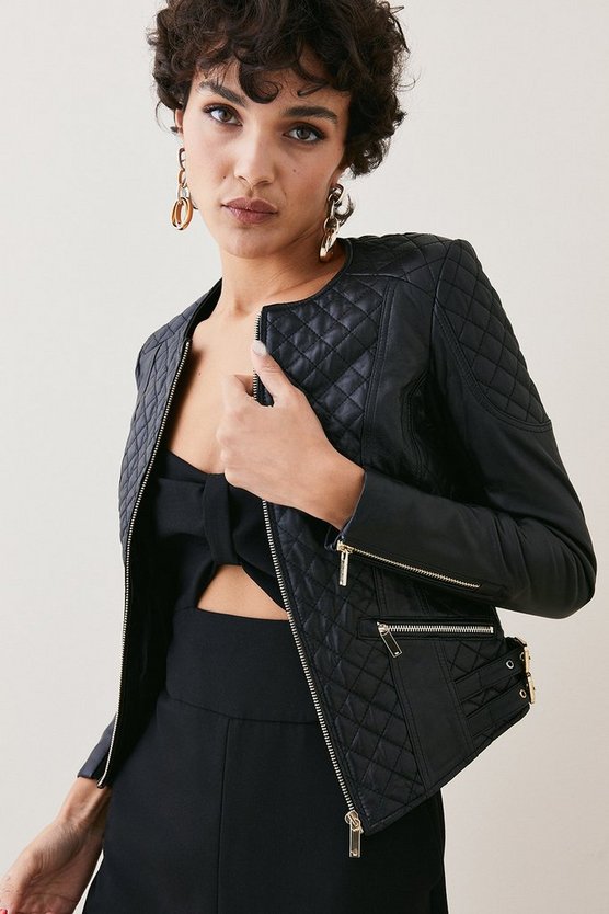 Shop Leather Quilted Biker Jacket By TJS