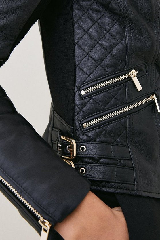 Shop Leather Quilted Biker Jacket By TJS