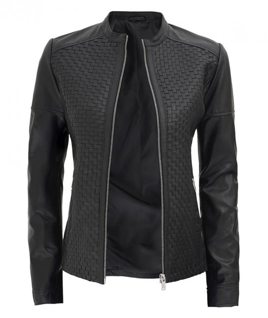 Shop Women's Black Leather Cafe Racer Textured Real Leather Jacket