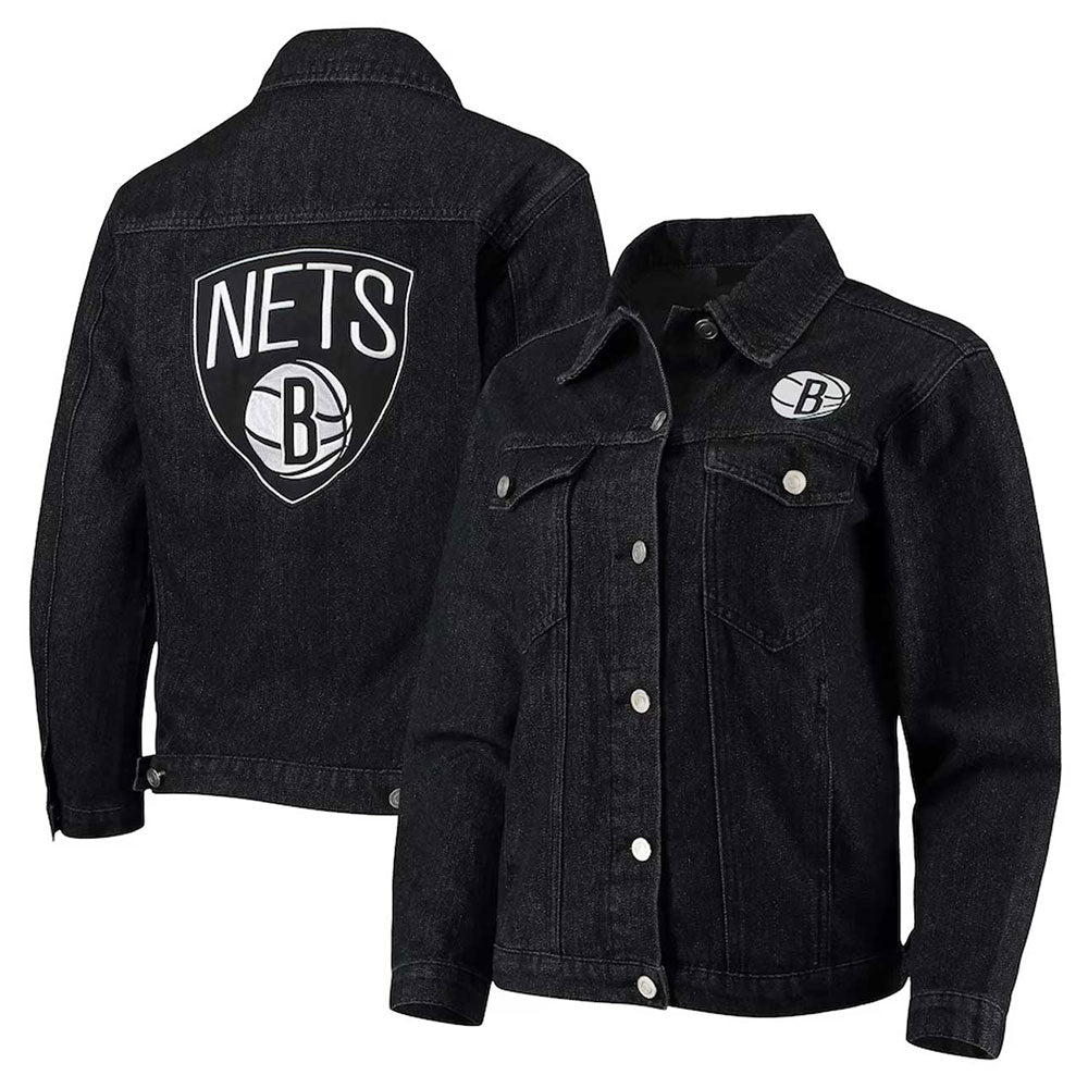 Shop Black Brooklyn Nets Patch Button-Up Denim Jacket