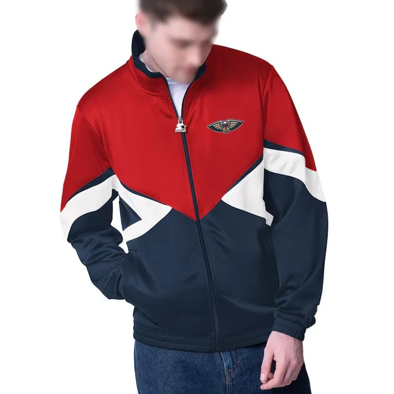 New Orleans Pelicans Rush Applique Red/Navy Full-Zip Track Jacket