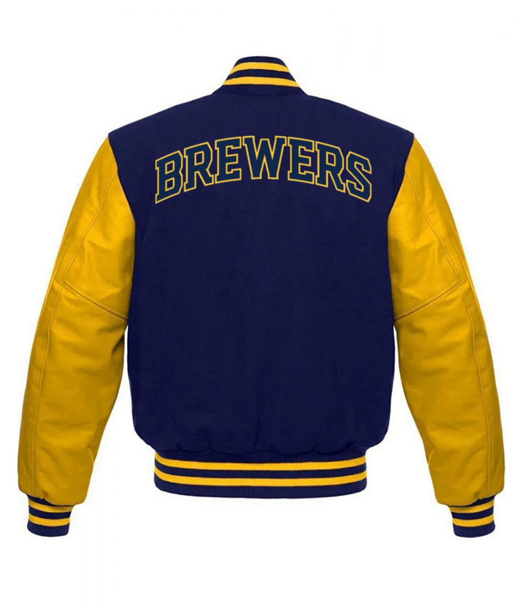 Shop Letterman Milwaukee Brewers Yellow and Blue Jacket