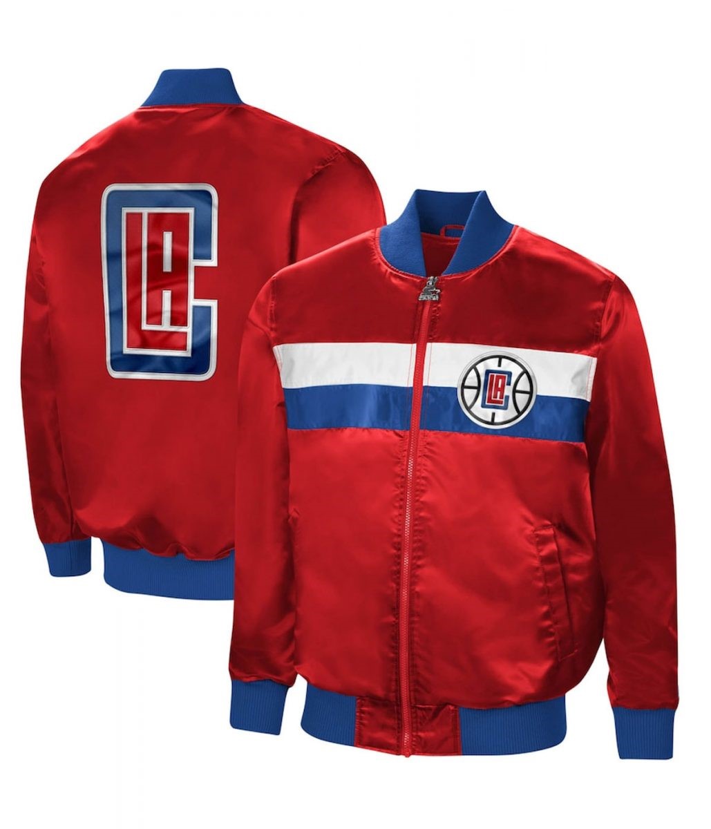 LA Clippers Bomber Red Satin Jacket