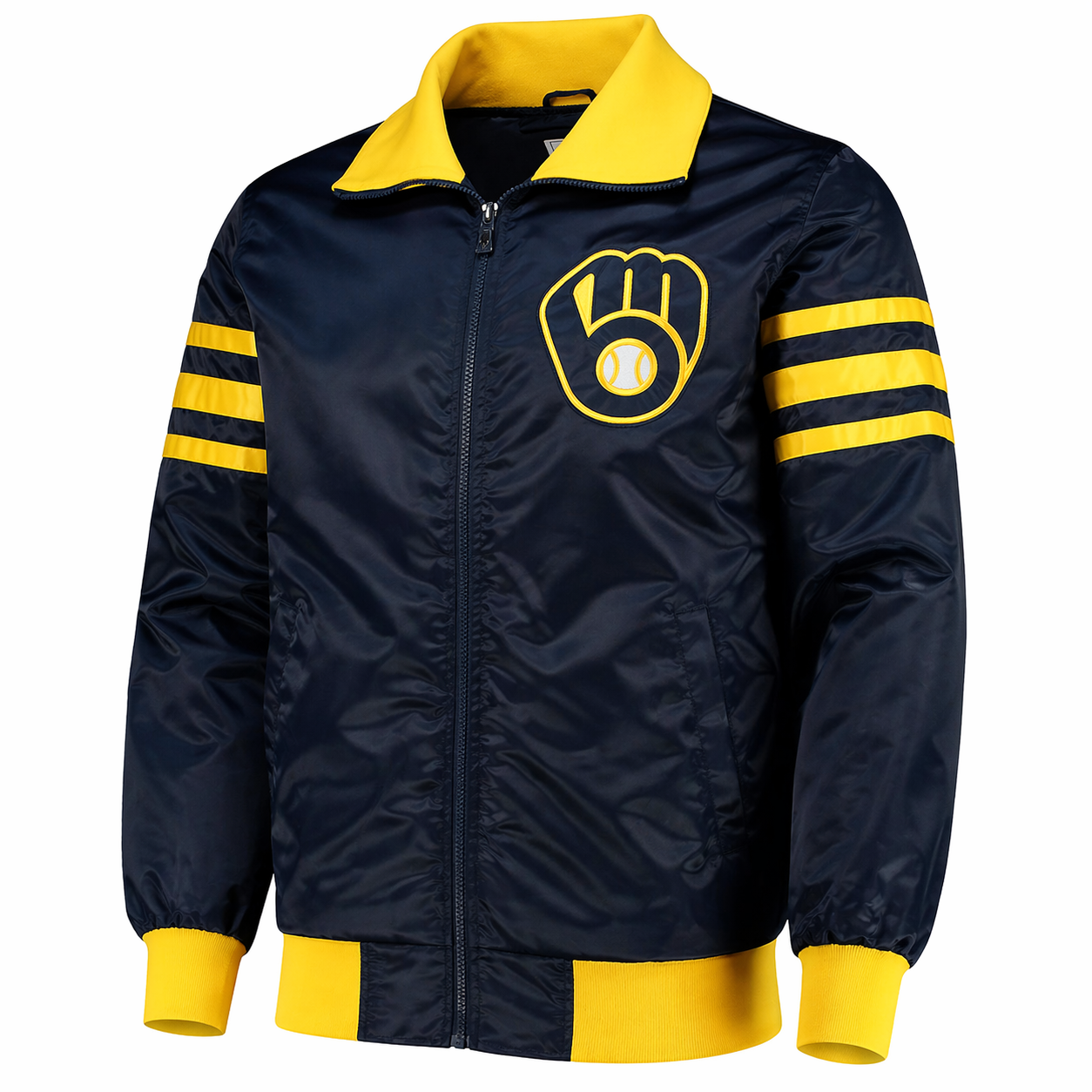 The Captain II Milwaukee Brewers Navy Satin Jacket