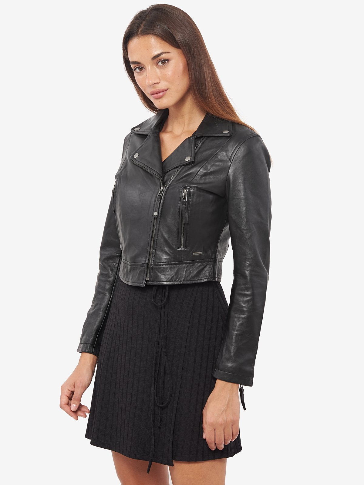 Shop Short Body Leather Jacket in Black for Women