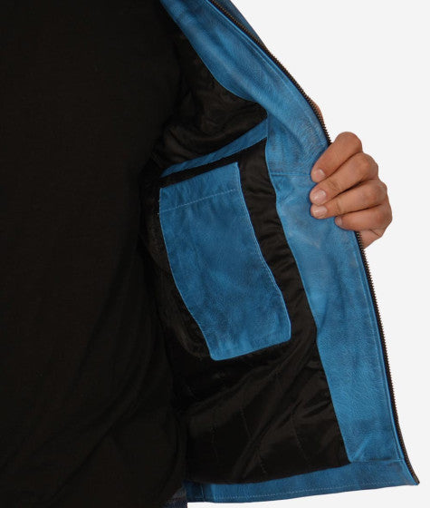 Shop Mens Blue Lambskin Leather Cafe Racer Jacket
