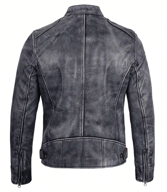 Shop Mens Dodge Black and White Waxed Racer Leather Jacket