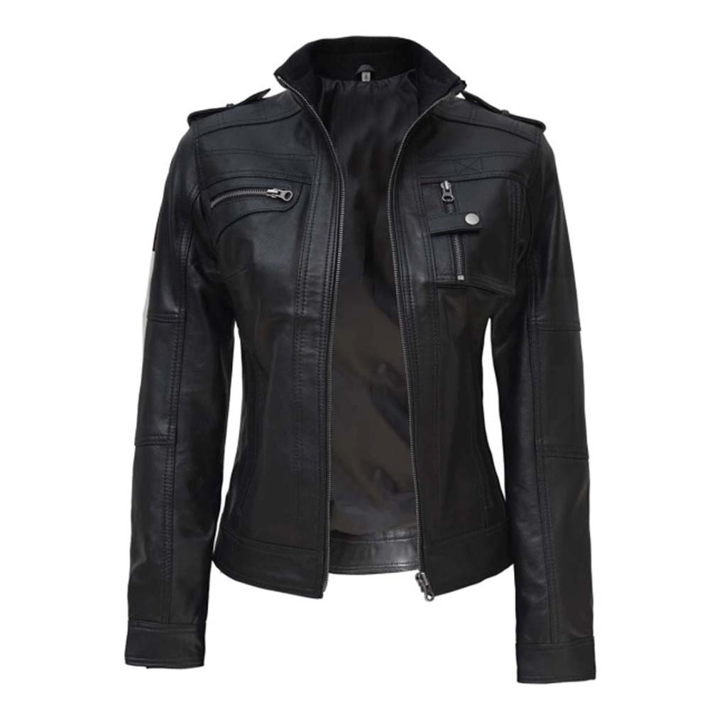 Shop Womens Black Cafe Racer Real Leather Jacket