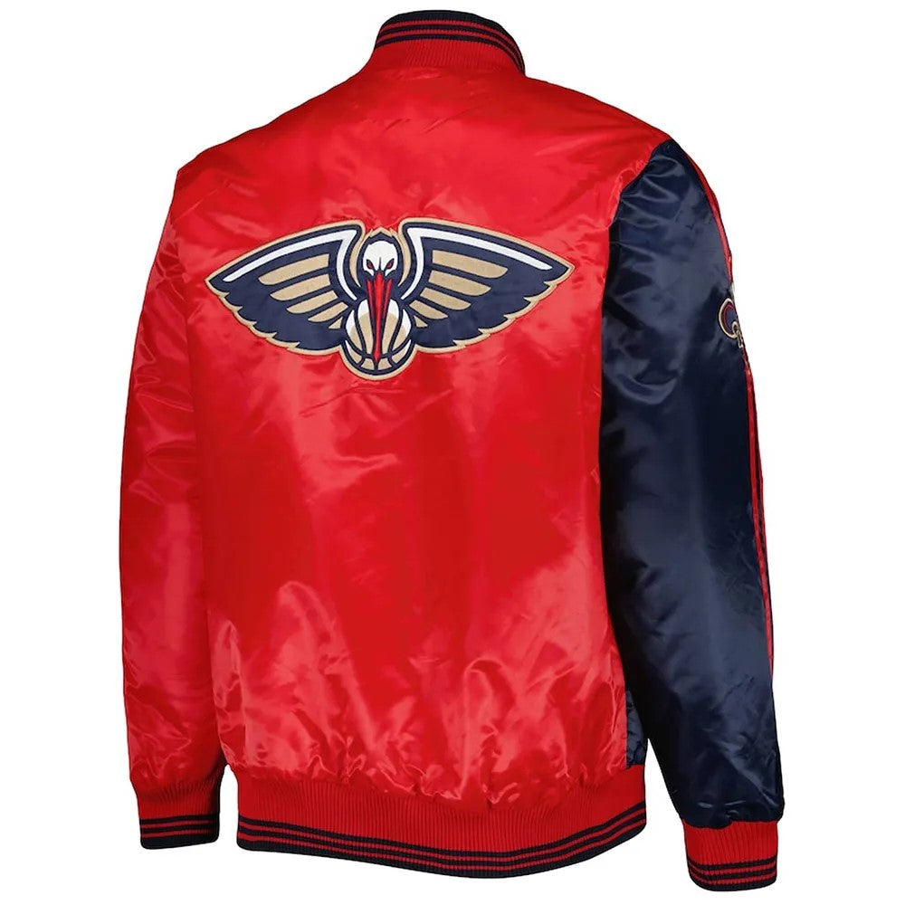 New Orleans Pelicans Fast Break Navy/Red Satin Jacket