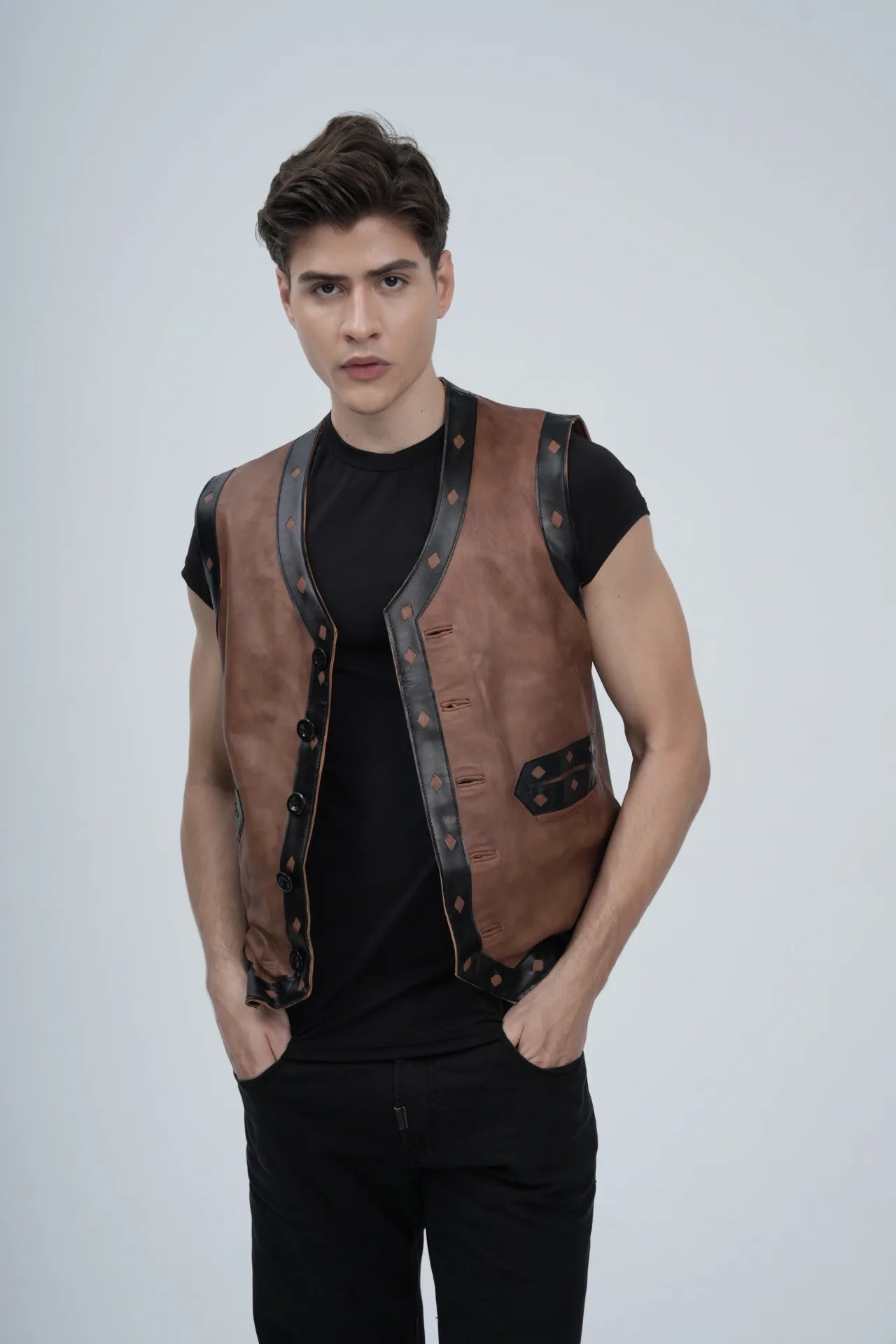 Warriors Brown Leather Biker Vest