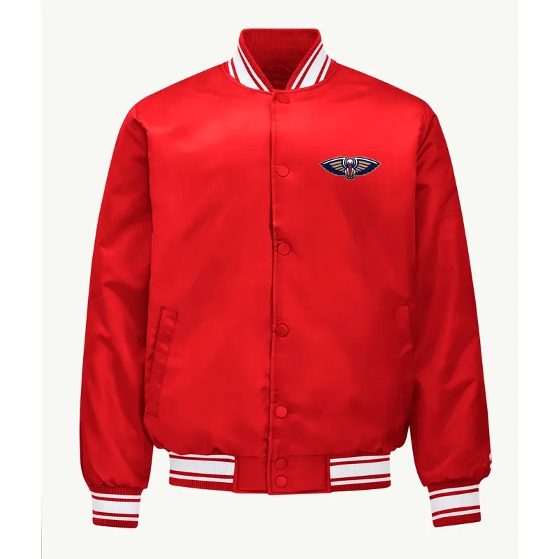 New Orlean Pelicans Mesh Look Varsity Satin Jacket