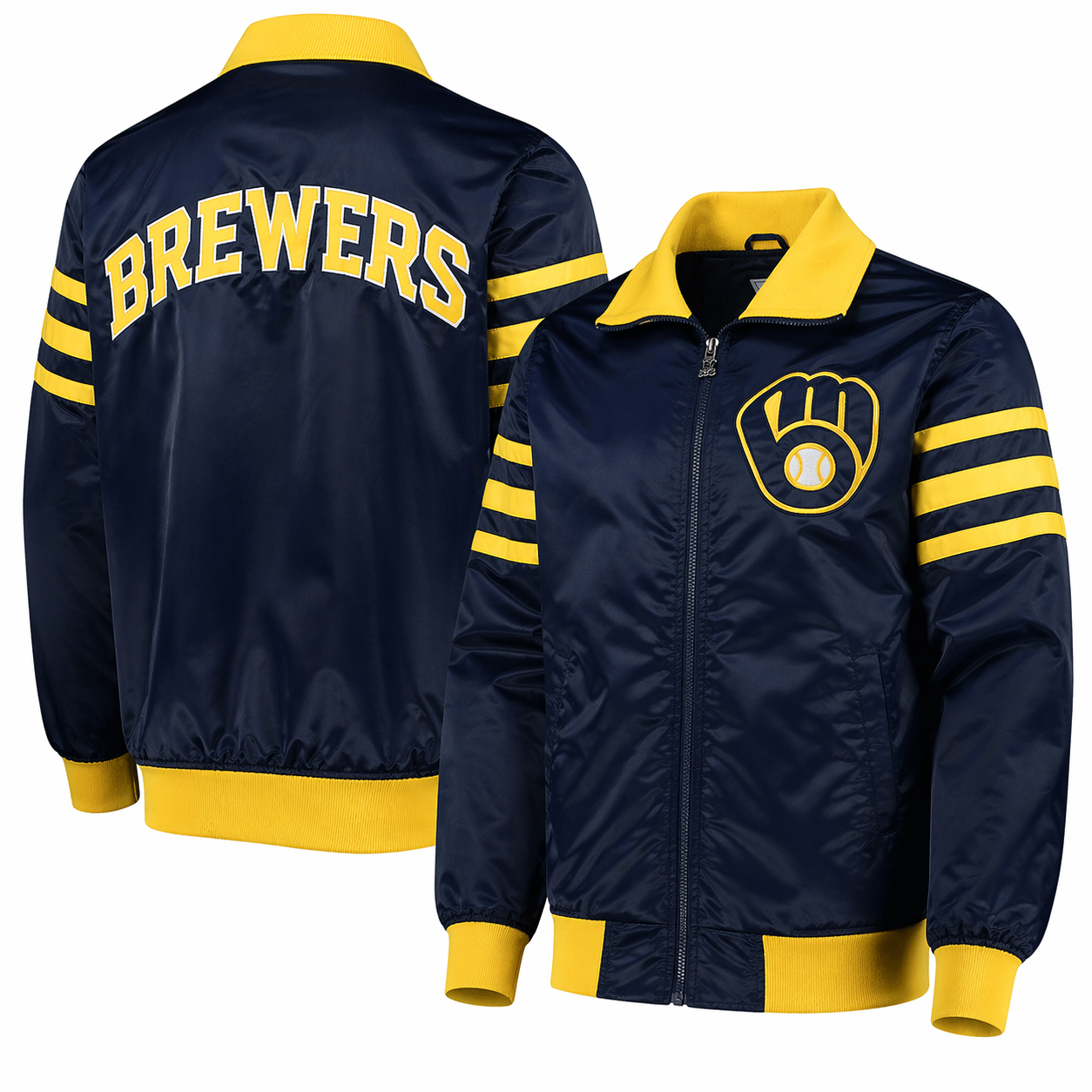 The Captain II Milwaukee Brewers Navy Satin Jacket