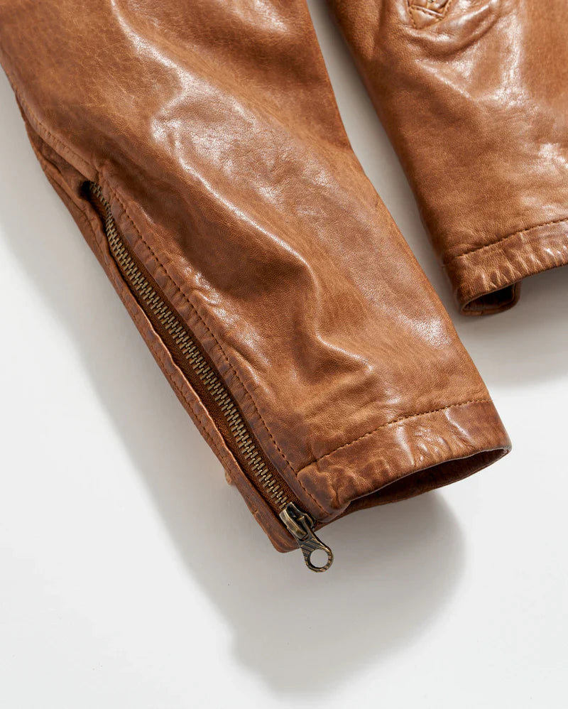 Shop Brown Lambskin Leather Rider Jacket By TJS